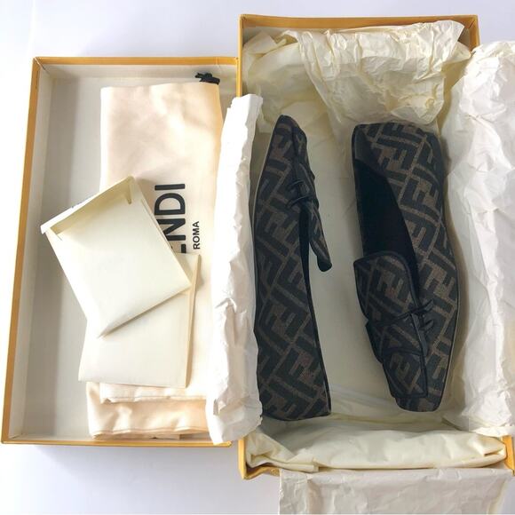 Fendi Jacquard Ffreedom Square Toe FF Zucca Logo Ballet Flats Loafers 36.5 - Picture 7 of 7